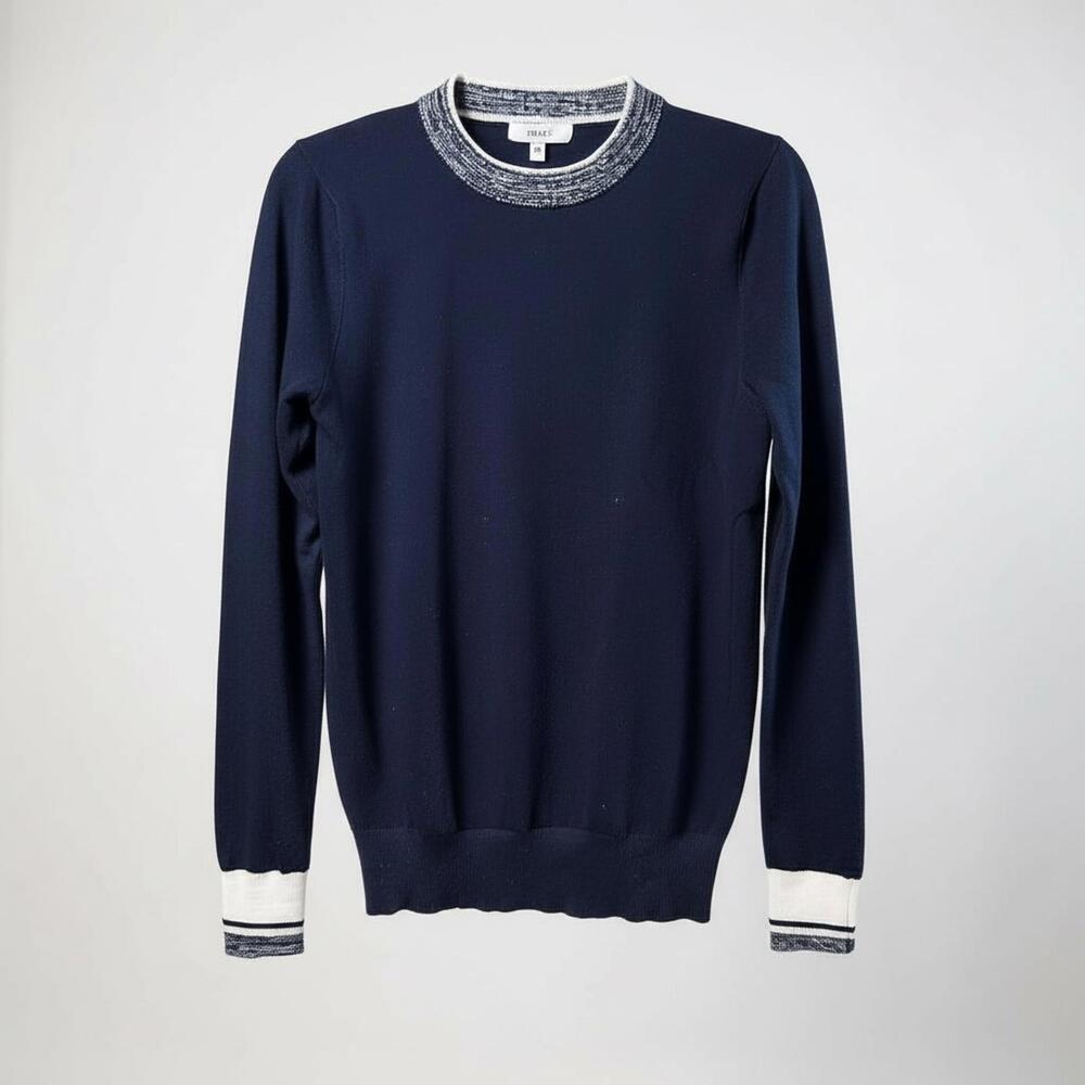 REISS Women’s Navy Knit Sweater Contrast Trim Crewneck Size XS